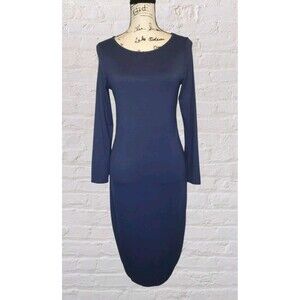 Marine Layer Athletic Midi Dress Womens LG Blue Micro Stripe Long Sleeve Casual